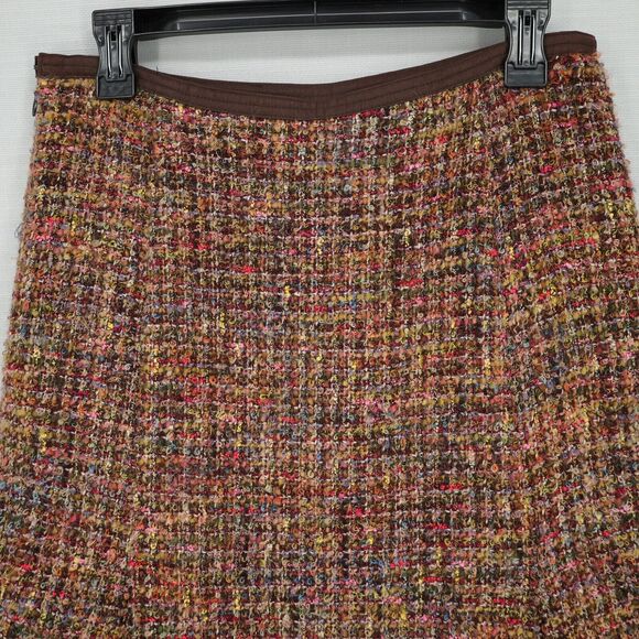 Cynthia Steffe Skirt Womens 8 Brown Gold Tweed Fringe Hem Lined Mohair Alpaca - Picture 12 of 15